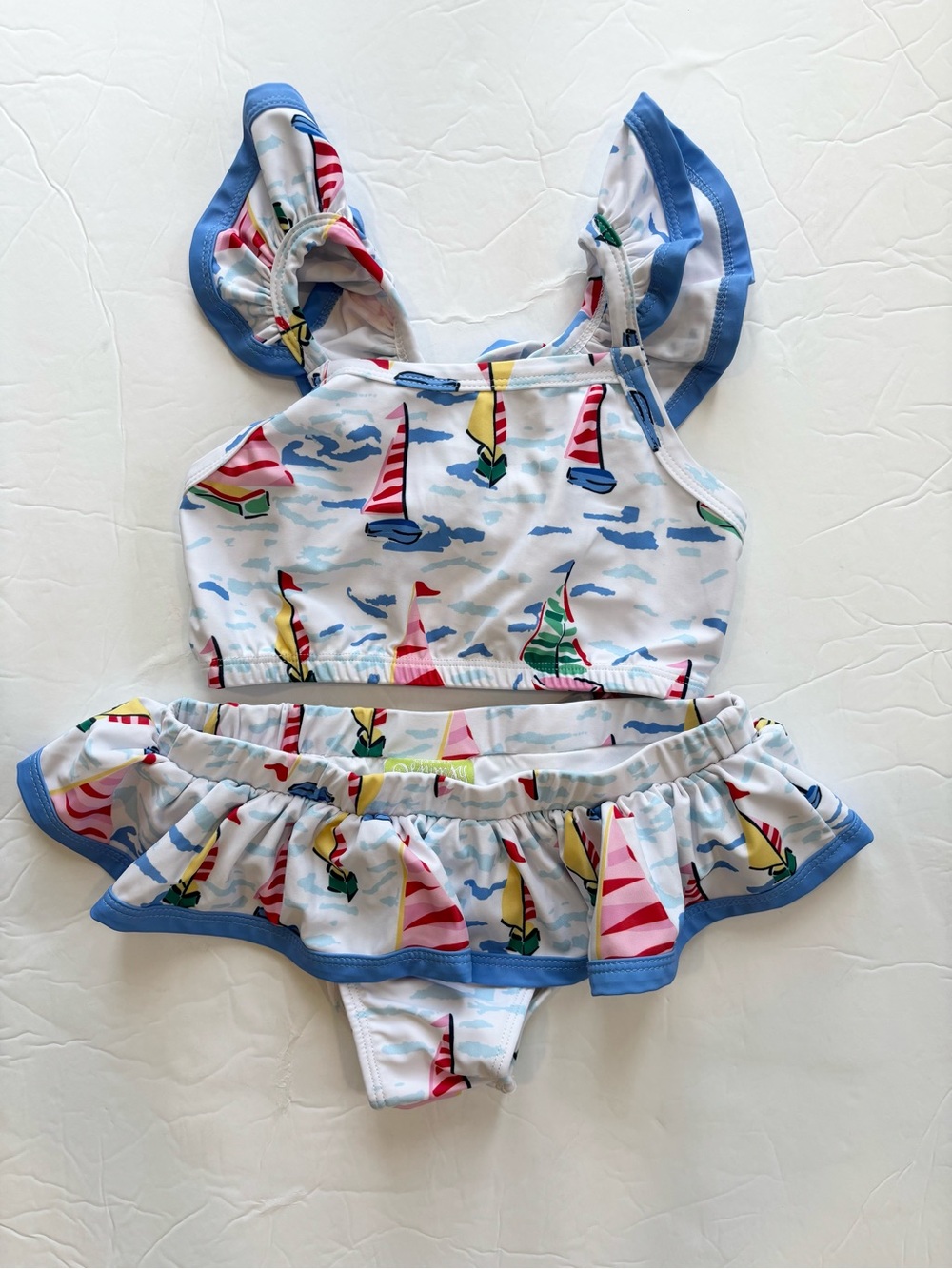 Classic Whimsy Watercolor Sailboat 2pc Bikini Set Size Girls 7